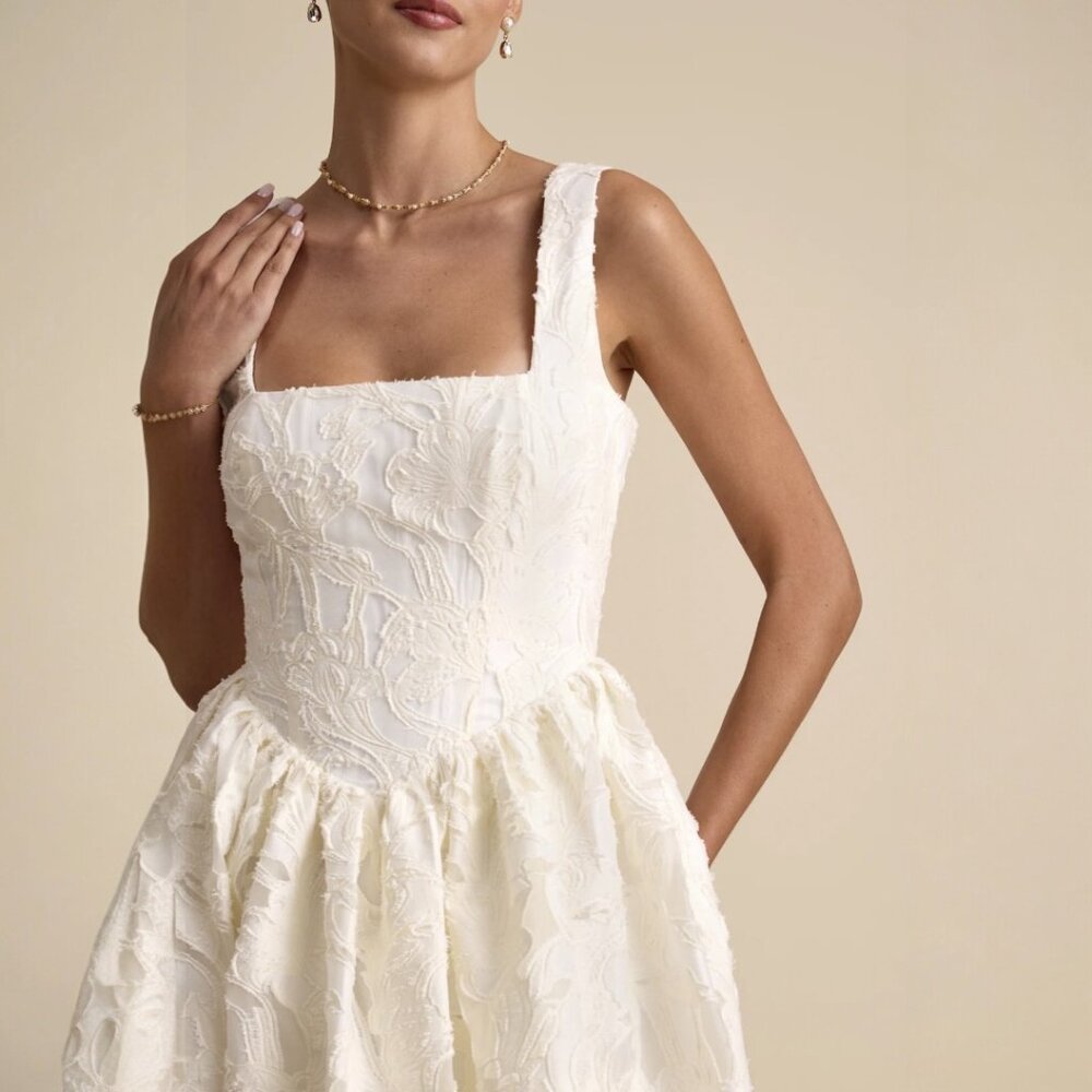 NWT Lulus Corsen Ivory Floral Jacquard Corset A-Line Maxi Dress - Picture 3 of 8